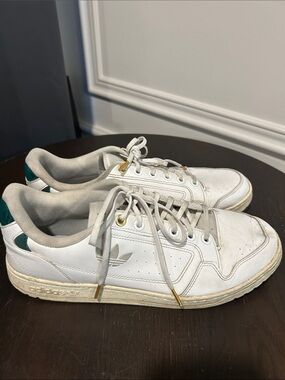 adidas White Leather Sneakers with Green Heel Tabs